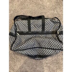 LeSportsac Deluxe Extra Large Black White Chain Gem Print Weekender Duffel Bag